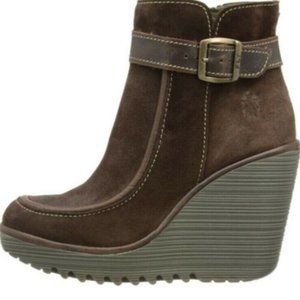 NIB Fly London Women CLUE Suede Ankle Boots Booties Wedge